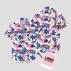 Custom Hawaiian shirt featuring company logo in vibrant tropical design