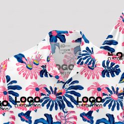 Custom Hawaiian shirt featuring company logo in vibrant tropical design