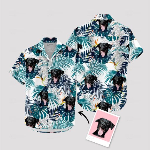 Custom white Hawaiian shirt with dog face design for women