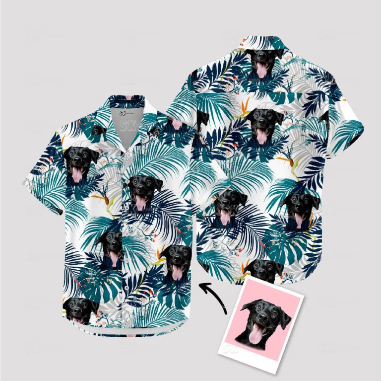 Custom Dog Hawaiian Shirt Women White Pet Face Pattern Tropical Shirt