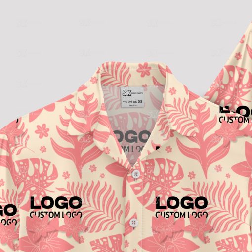 Custom embroidered Hawaiian shirts featuring your company logo in vibrant colors