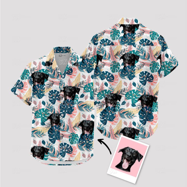Dog Face Hawaiian Shirt – White Wedding Custom Photo Print for Couples