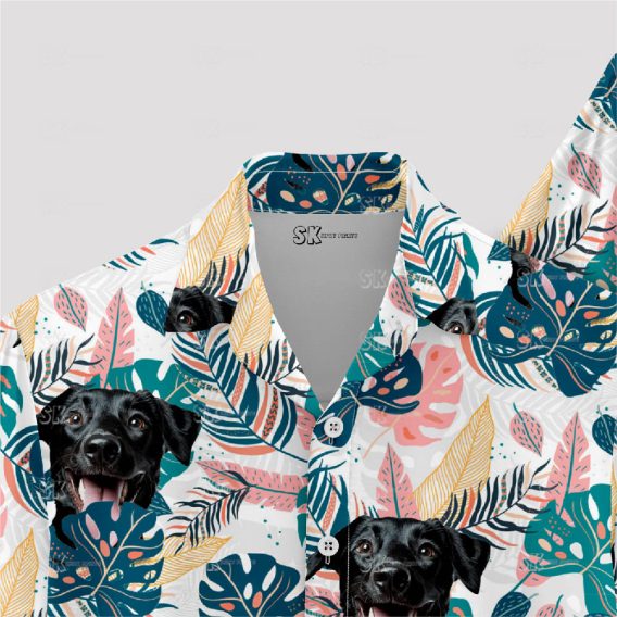 Custom Hawaiian wedding shirt featuring your dog’s face in white