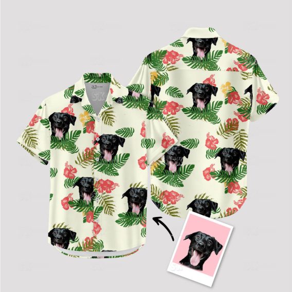 Yellow custom Hawaiian shirt featuring your dog’s face design
