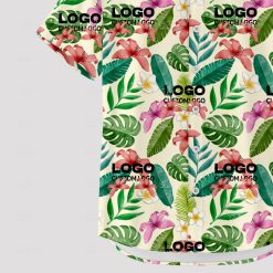 Custom Hawaiian shirts featuring your company logo in tropical style