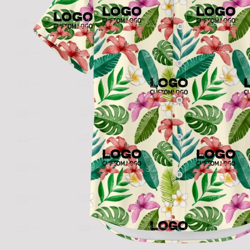 Custom Hawaiian shirts featuring your company logo in tropical style