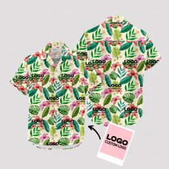 Custom Hawaiian shirts featuring your company logo in tropical style