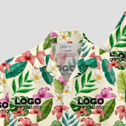 Custom Hawaiian shirts featuring your company logo in tropical style