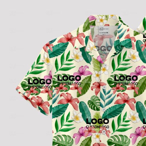 Custom Hawaiian shirts featuring your company logo in tropical style
