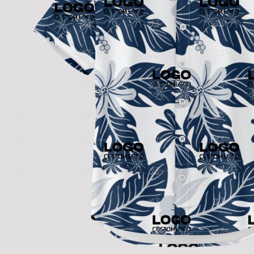 Custom Hawaiian shirts featuring your company logo in tropical style
