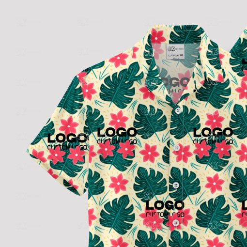 Custom Hawaiian aloha shirt featuring company logo design