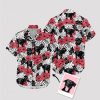 Red Hawaiian shirt with yellow flowers and dog face design