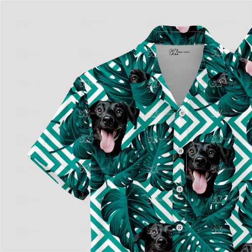 White tropical Hawaiian shirt for men featuring cute dog face print
