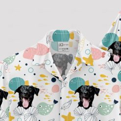 White Hawaiian Spongebob shirt with dog face and tropical print