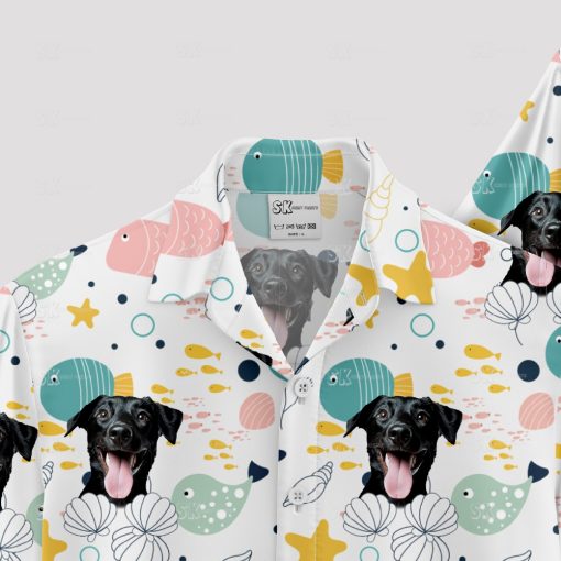 White Hawaiian Spongebob shirt with dog face and tropical print