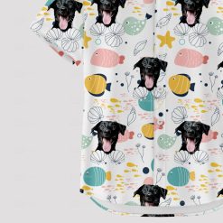 White Hawaiian Spongebob shirt with dog face and tropical print