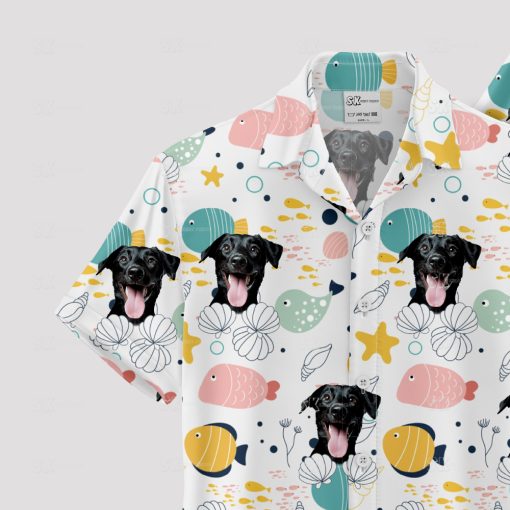 White Hawaiian Spongebob shirt with dog face and tropical print