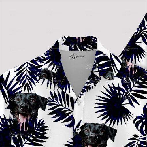 mens black hawaiian shirt featuring dog face print design