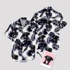 mens black hawaiian shirt featuring dog face print design
