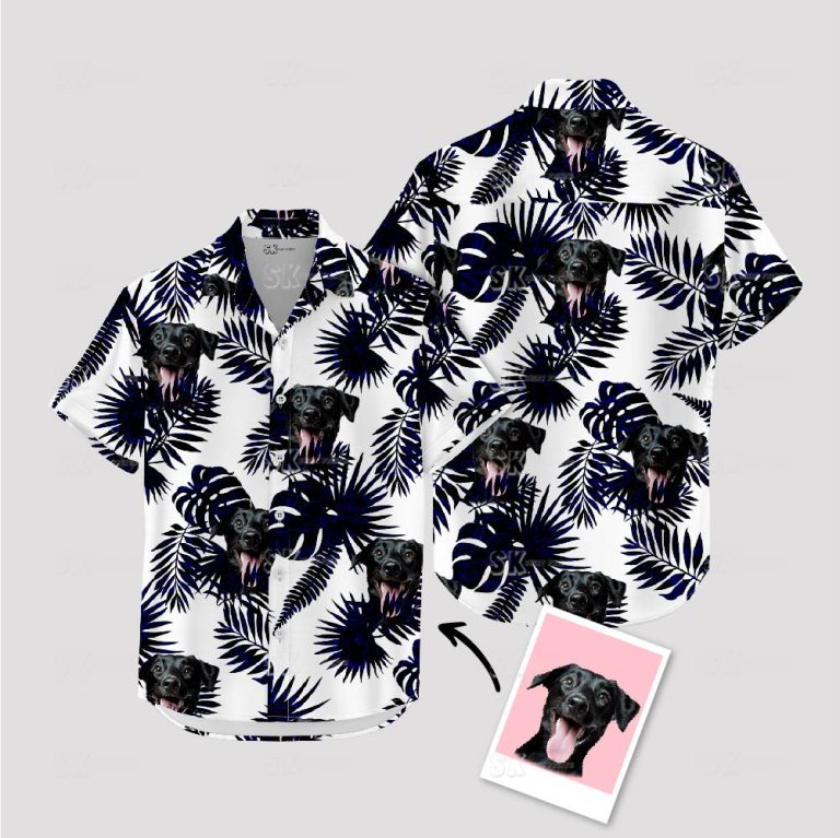 Custom Dog Face Hawaiian Shirt Black with Photo Print – Mens Vacation