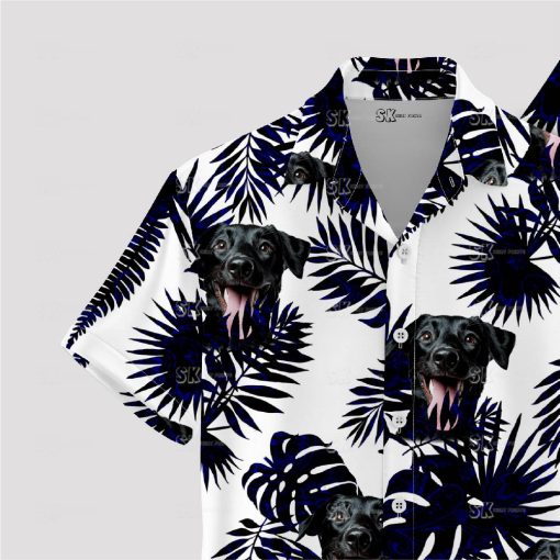 mens black hawaiian shirt featuring dog face print design