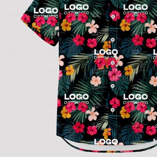 Black mens Hawaiian shirt with custom company logo design
