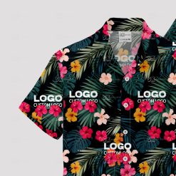 Black mens Hawaiian shirt with custom company logo design