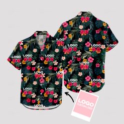 Black mens Hawaiian shirt with custom company logo design