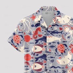 Men’s ocean Hawaiian shirt with sea animals for summer