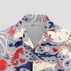 Men’s ocean Hawaiian shirt with sea animals for summer