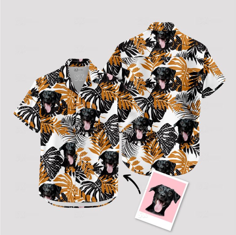 Custom Dog Hawaiian Shirt Orange White Pattern Pet Photo Design