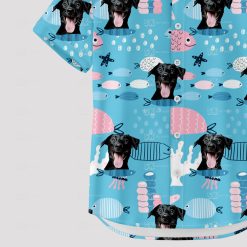Blue Hawaiian shirt with Spongebob and dog face tropical design