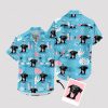 Blue Hawaiian shirt with Spongebob and dog face tropical design