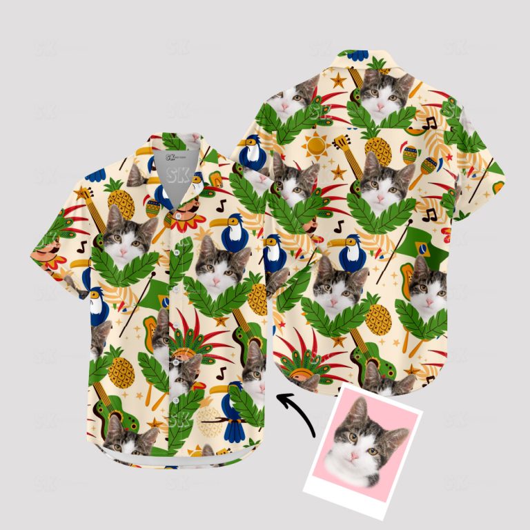 Custom Cat Face Hawaiian Shirt — Taco Cat Pattern Beach Vacation Wear