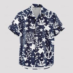 Black and white tropical ocean shirt with sea animals pattern