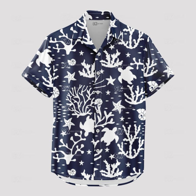Tropical Ocean Shirt Black White Sea Animals Custom Photo Hawaiian Beach