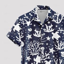Black and white tropical ocean shirt with sea animals pattern