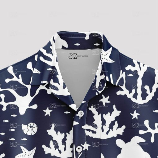 Black and white tropical ocean shirt with sea animals pattern