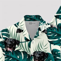 White and green custom Hawaiian shirt featuring a dog face design
