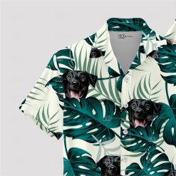 White and green custom Hawaiian shirt featuring a dog face design