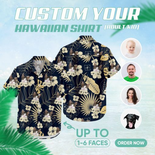 Custom black cat Hawaiian shirt with unique cat face print design