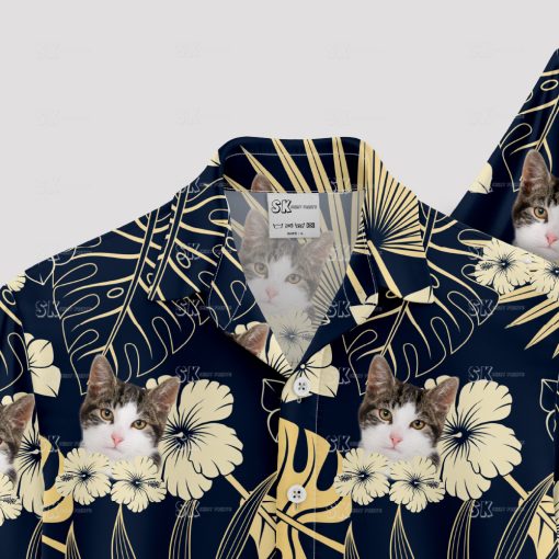 Custom black cat Hawaiian shirt with unique cat face print design