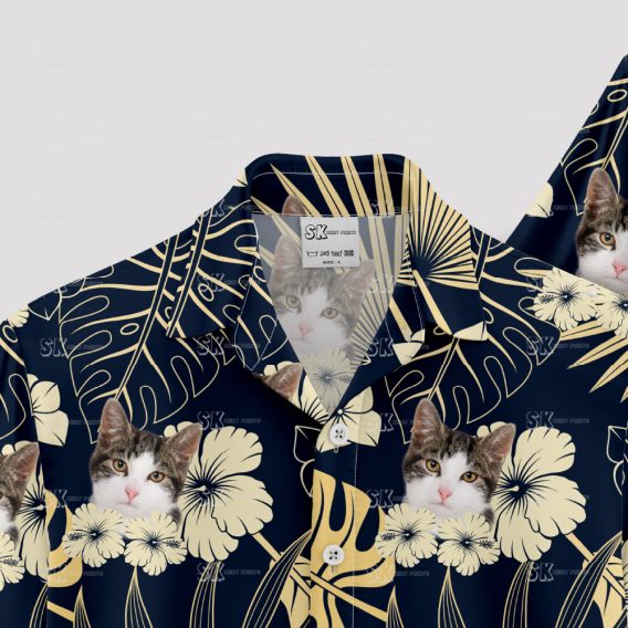 Custom black cat Hawaiian shirt with unique cat face print design