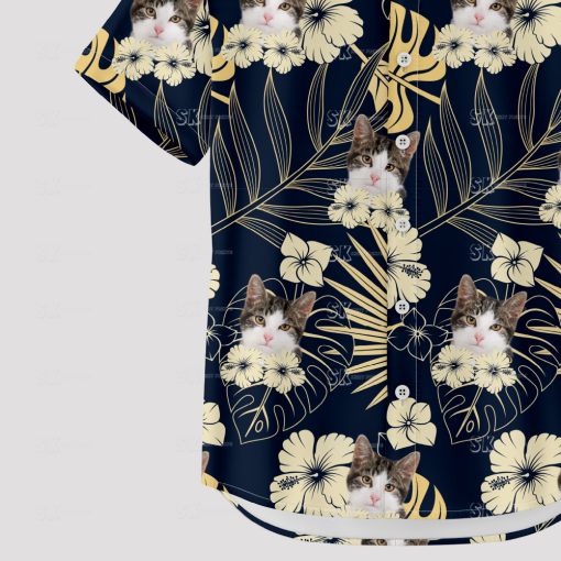 Custom black cat Hawaiian shirt with unique cat face print design