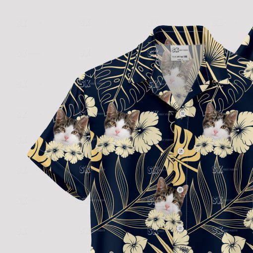 Custom black cat Hawaiian shirt with unique cat face print design