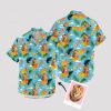 Blue Hawaiian shirt for men features roaring lion and tribal design