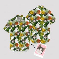 Custom cat print Hawaiian shirt with playful cat faces for vacations