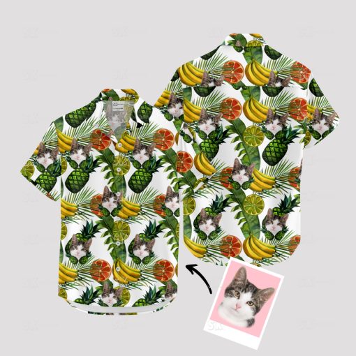 Custom cat print Hawaiian shirt with playful cat faces for vacations