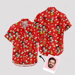 Men's Christmas Hawaiian shirt with festive Santa and tropical design