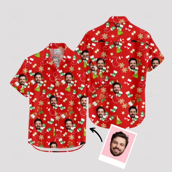 Men's Christmas Hawaiian shirt with festive Santa and tropical design